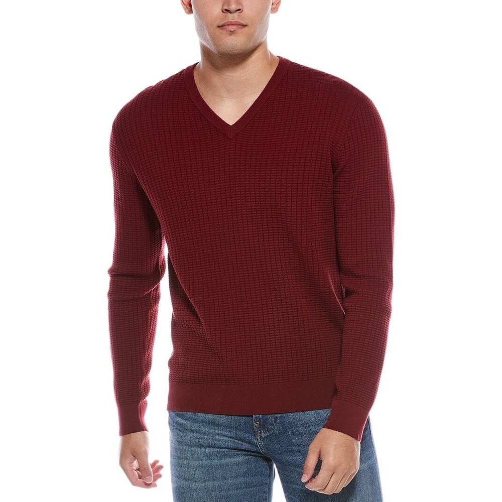 Robert‎ Graham Selby Waffle Knit Sweater Men's 3XL Burgundy V-Neck Cotton NWT